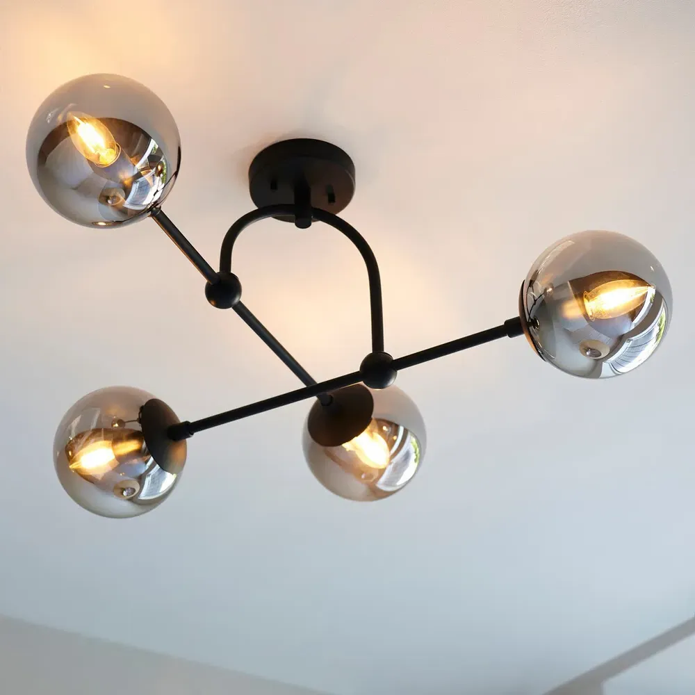 Trieste Globe Ceiling Light - Black, Smoked Mirror Glass