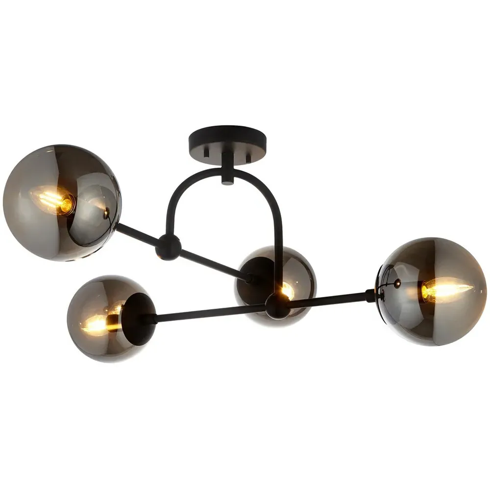 Trieste Globe Ceiling Light - Black, Smoked Mirror Glass