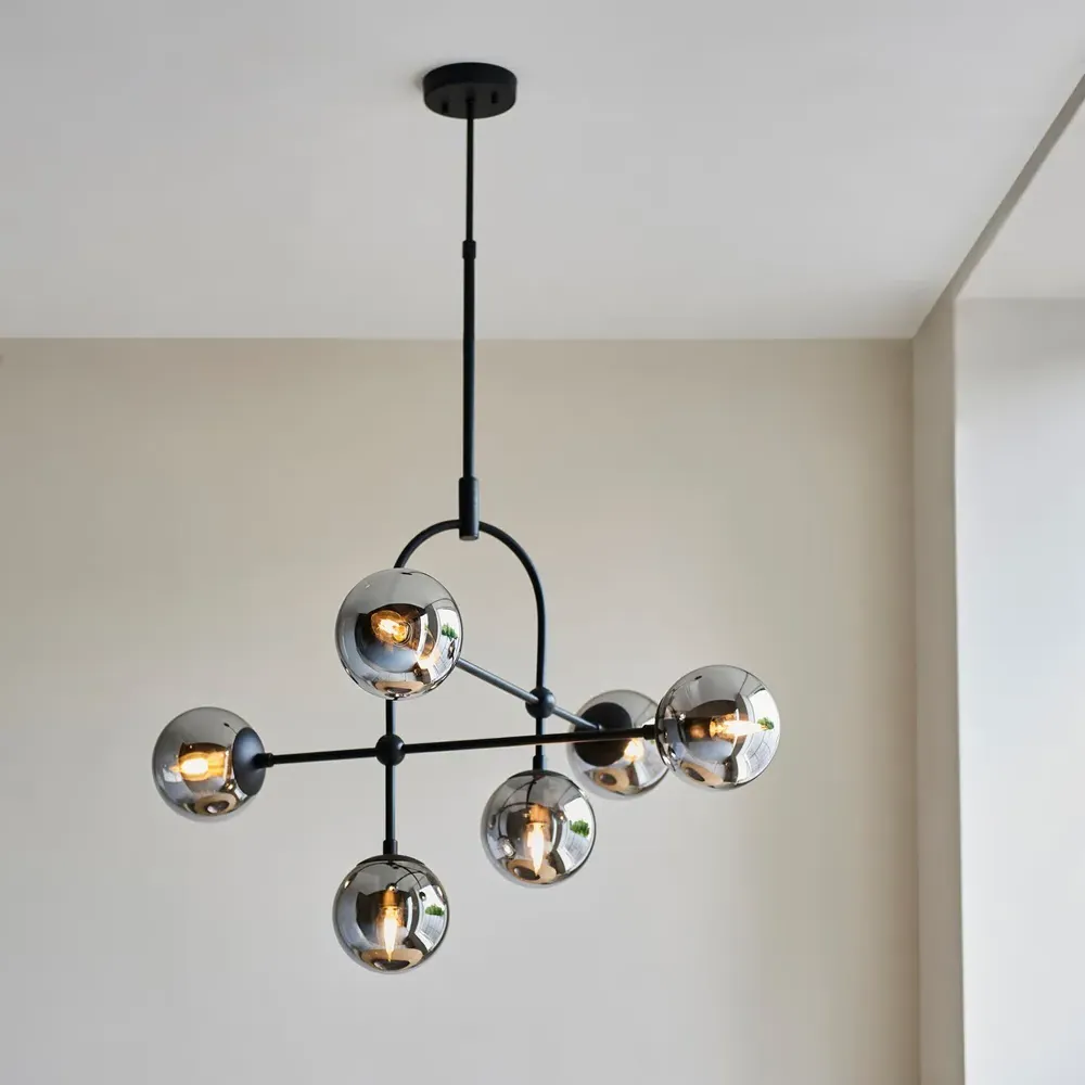 Trieste Globe Pendant Ceiling Light - Black, Smoked Mirror Glass