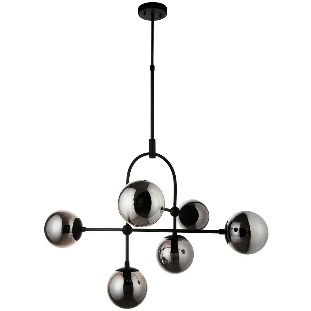 Trieste Globe Pendant Ceiling Light - Black, Smoked Mirror Glass