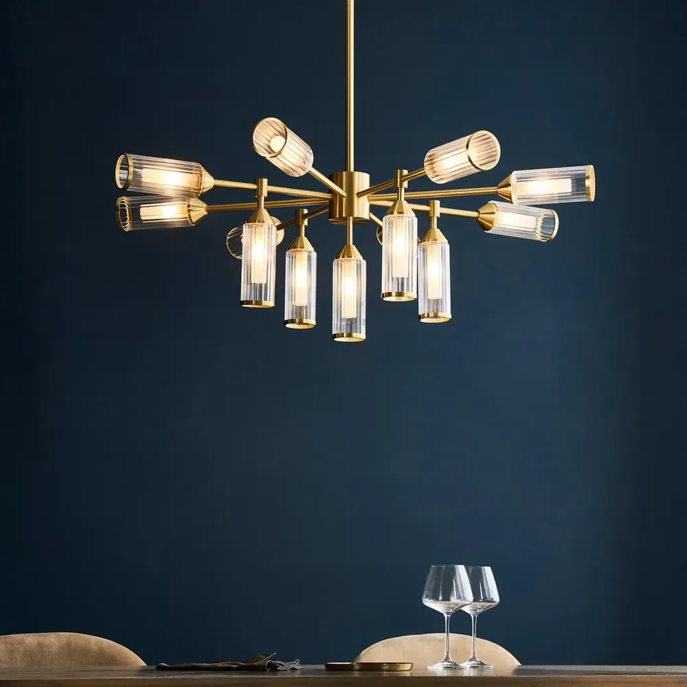 Trieste Multi Arm Pendant Ceiling Light with Frosted Glass - Satin Brass
