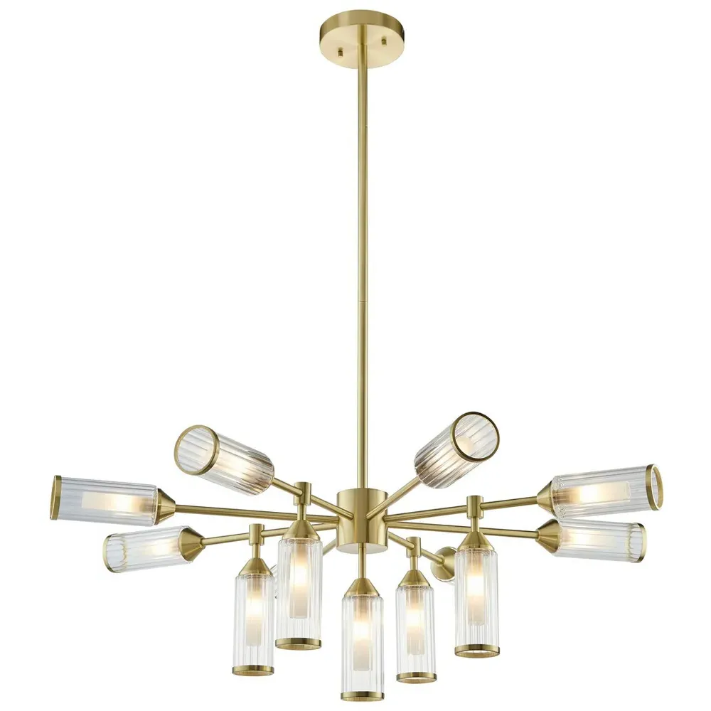 Trieste Multi Arm Pendant Ceiling Light with Frosted Glass - Satin Brass