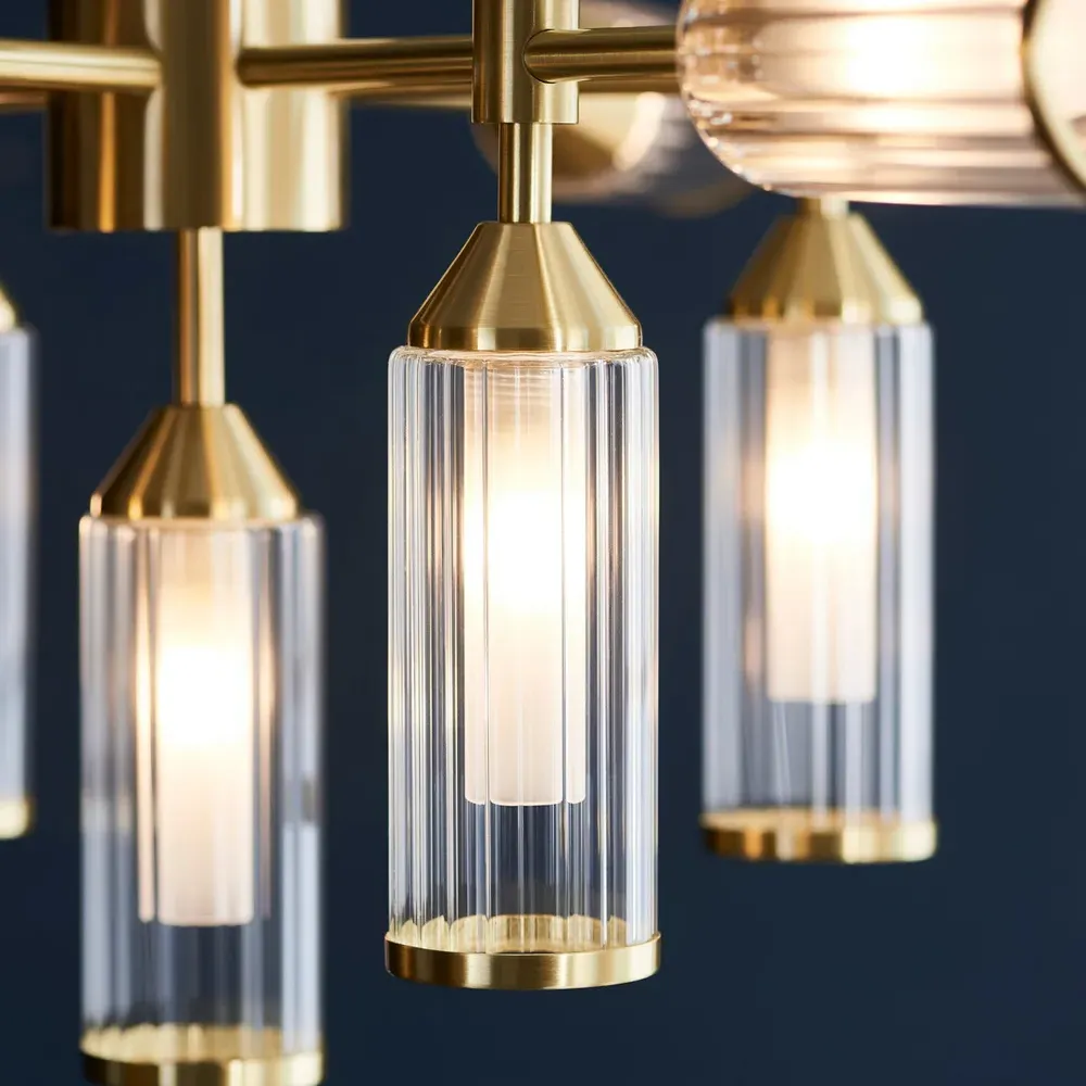 Trieste Multi Arm Pendant Ceiling Light with Frosted Glass - Satin Brass