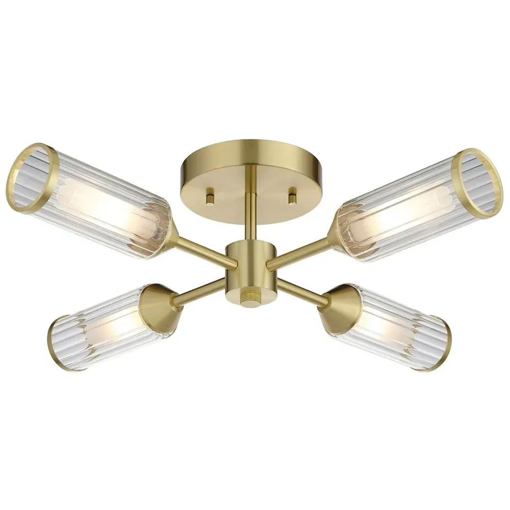 Trieste Multi Arm Semi Flush Ceiling Lamp - Satin Brass, Glass