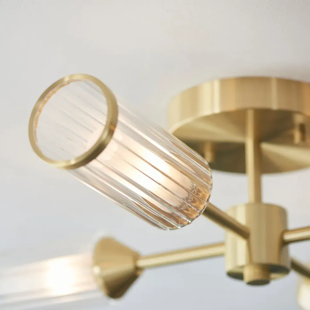 Trieste Multi Arm Semi Flush Ceiling Lamp - Satin Brass, Glass