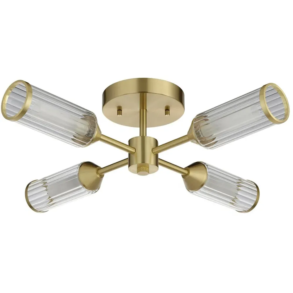 Trieste Multi Arm Semi Flush Ceiling Lamp - Satin Brass, Glass image