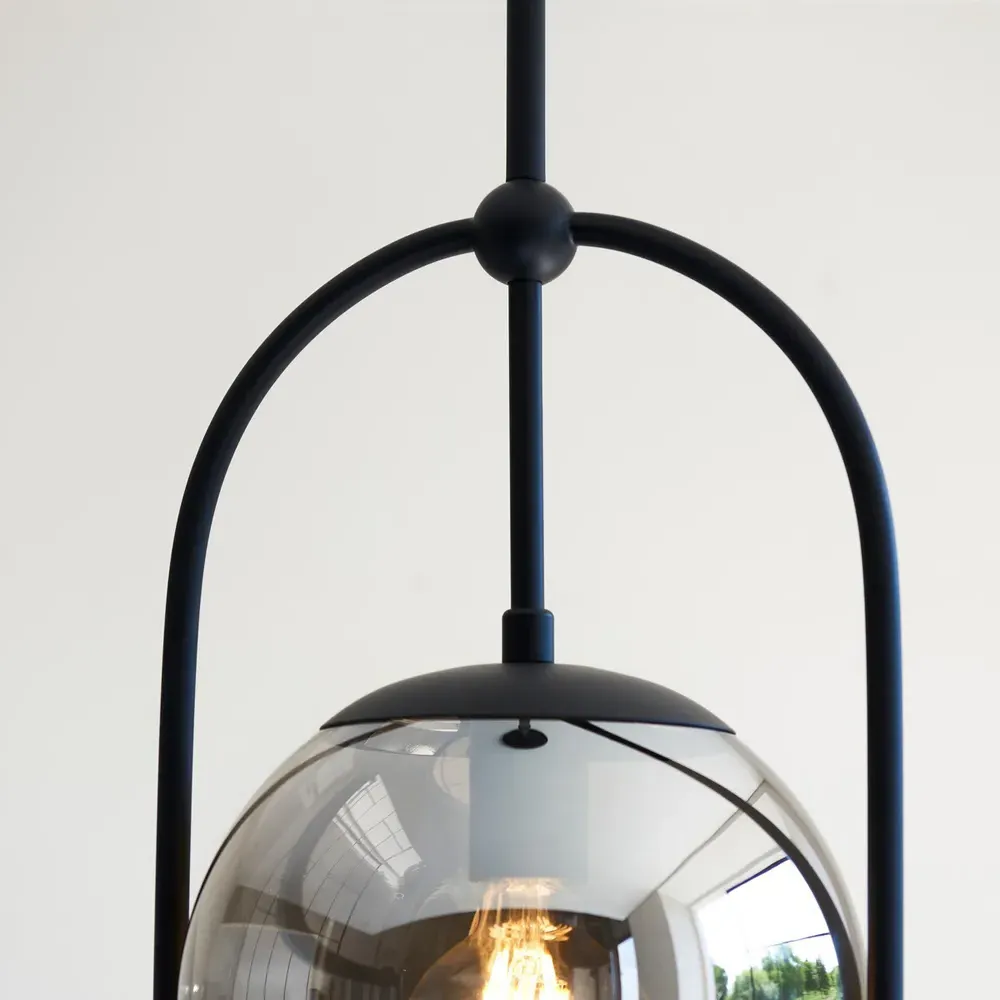Trieste Single Globe Pendant Ceiling Light - Black, Smoked Mirror Glass