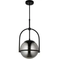 Trieste Single Globe Pendant Ceiling Light - Black, Smoked Mirror Glass