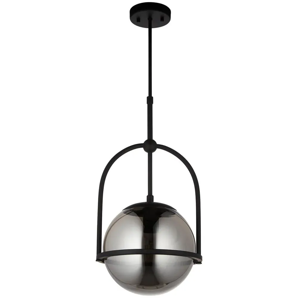 Trieste Single Globe Pendant Ceiling Light - Black, Smoked Mirror Glass