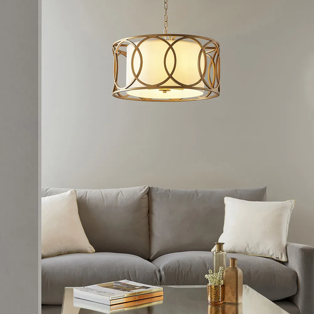 Varese 4 Light Pendant Ceiling Light - White, Brushed Gold