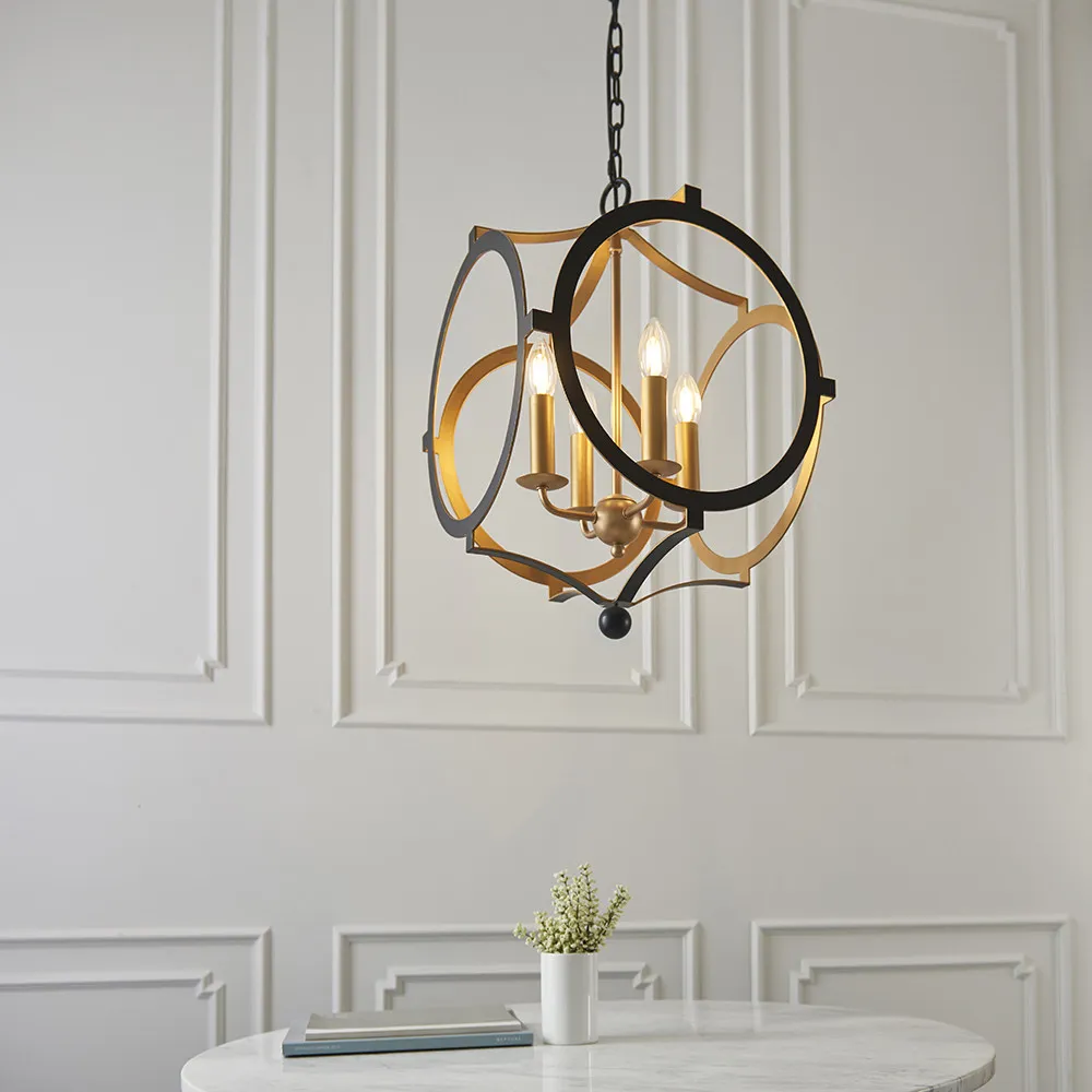 Vicenza 4 Light Pendant Ceiling Light - Black, Gold
