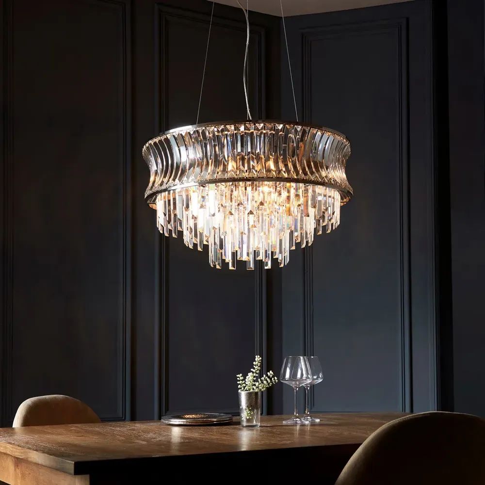 Vittoria Crystal Pendant Ceiling Light - Bright Nickel