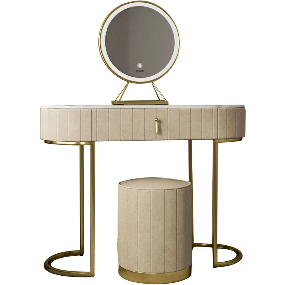 CARME Home Deco Single Drawer Dressing Table Set with LED Mirror - Cream, Velvet