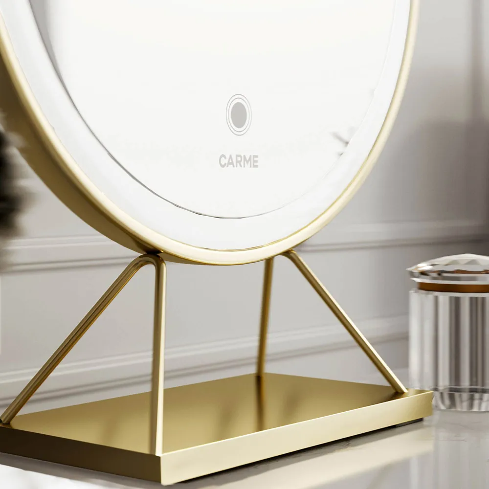 CARME Home Deco Single Drawer Dressing Table Set with LED Mirror - Cream, Velvet