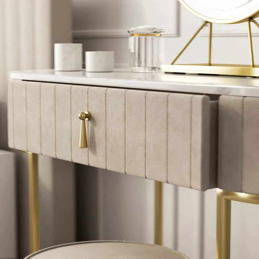 CARME Home Deco Single Drawer Dressing Table Set with LED Mirror - Cream, Velvet