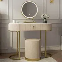 CARME Home Deco Single Drawer Dressing Table Set with LED Mirror - Cream, Velvet