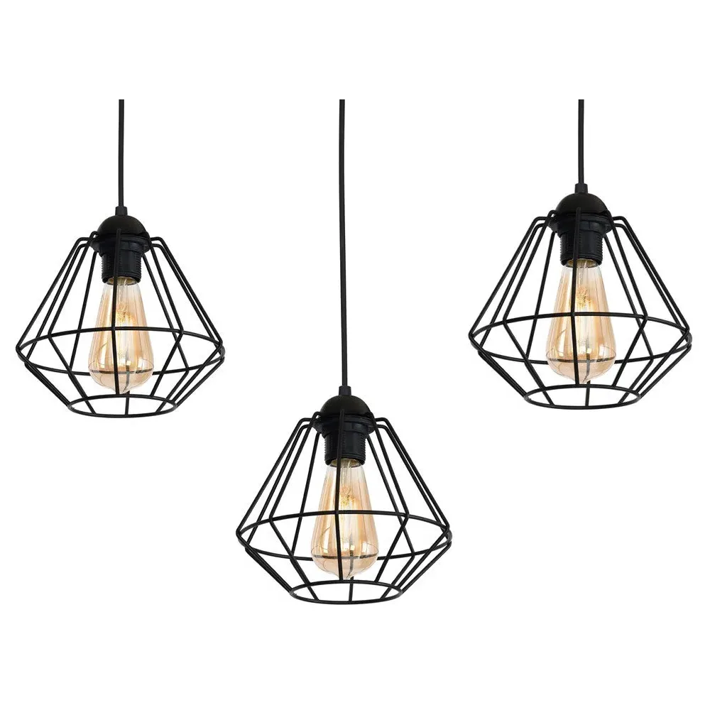 Colin 3-Light Cage Pendant Lamp - Black, Metal