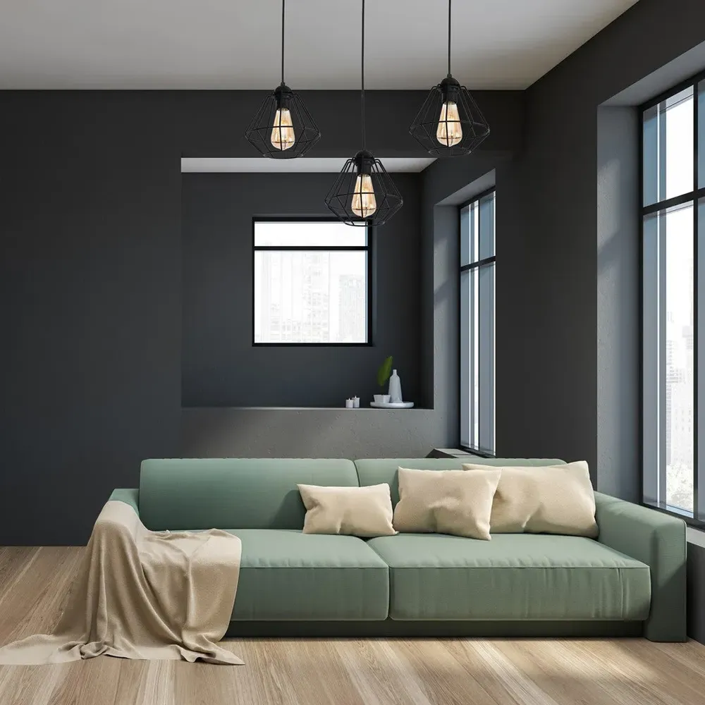 Colin 3-Light Cage Pendant Lamp - Black, Metal