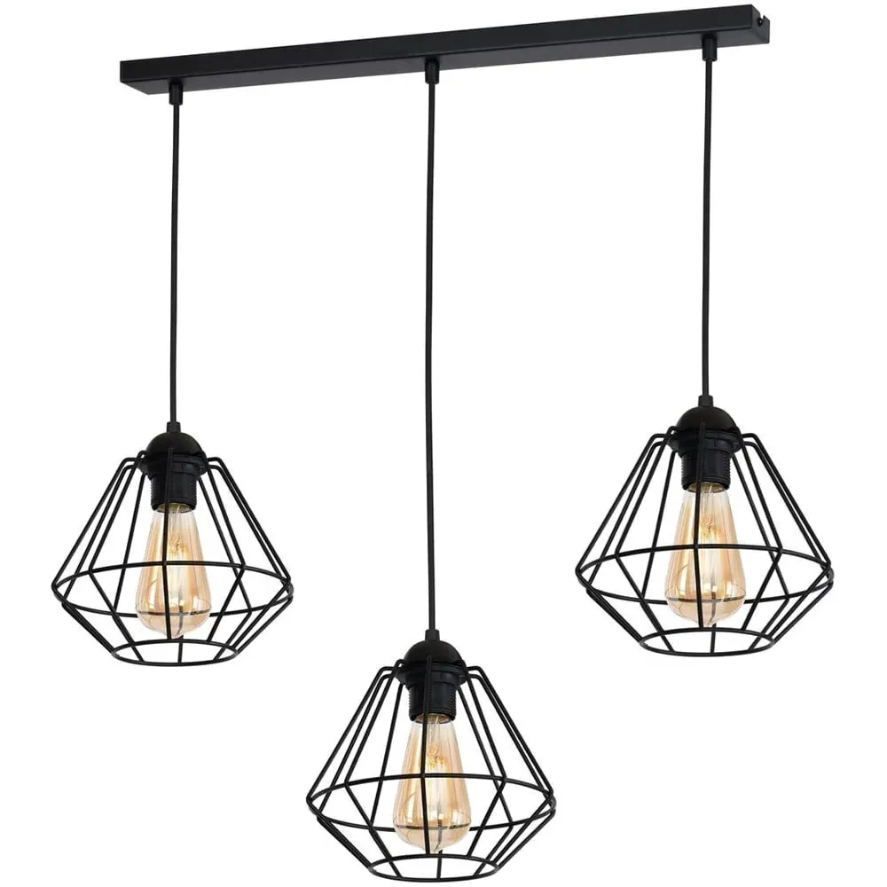 Colin 3-Light Cage Pendant Lamp - Black, Metal