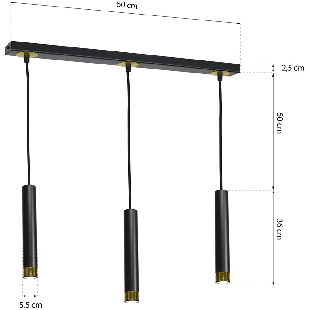 Dani 3 Pendant Lamp - Black, Gold