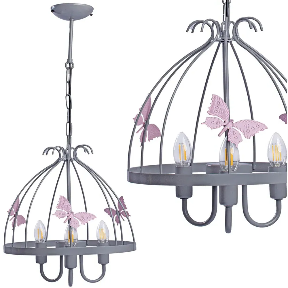 Kago Chandelier with Butterfly Theme - Grey