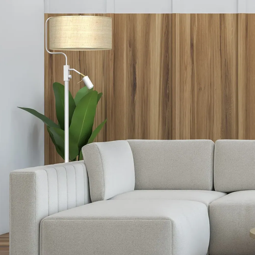 Marshall Floor Lamp with Reading Light - White, Rattan