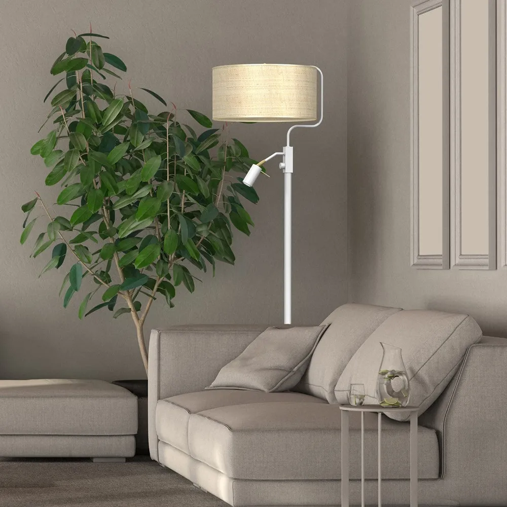 Marshall Floor Lamp with Reading Light - White, Rattan