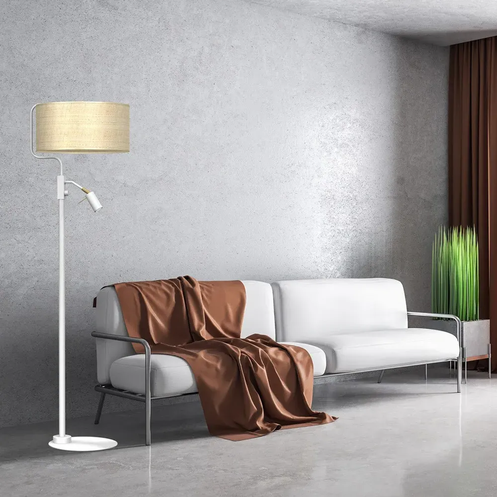Marshall Floor Lamp with Reading Light - White, Rattan