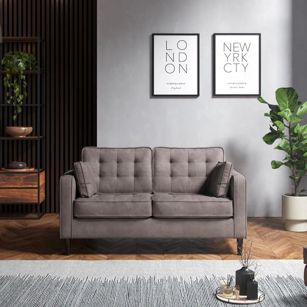 2-Seater Sofa with Button Tufting - Grey