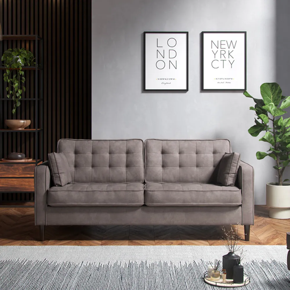 3-Seater Sofa with Button Tufting - Grey