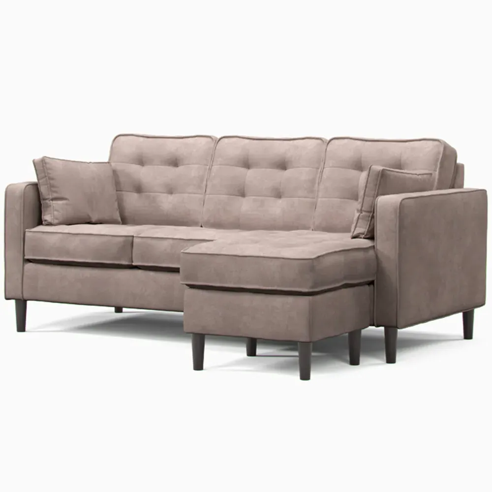 Reversible Chaise Sofa with Button Tufting - Grey