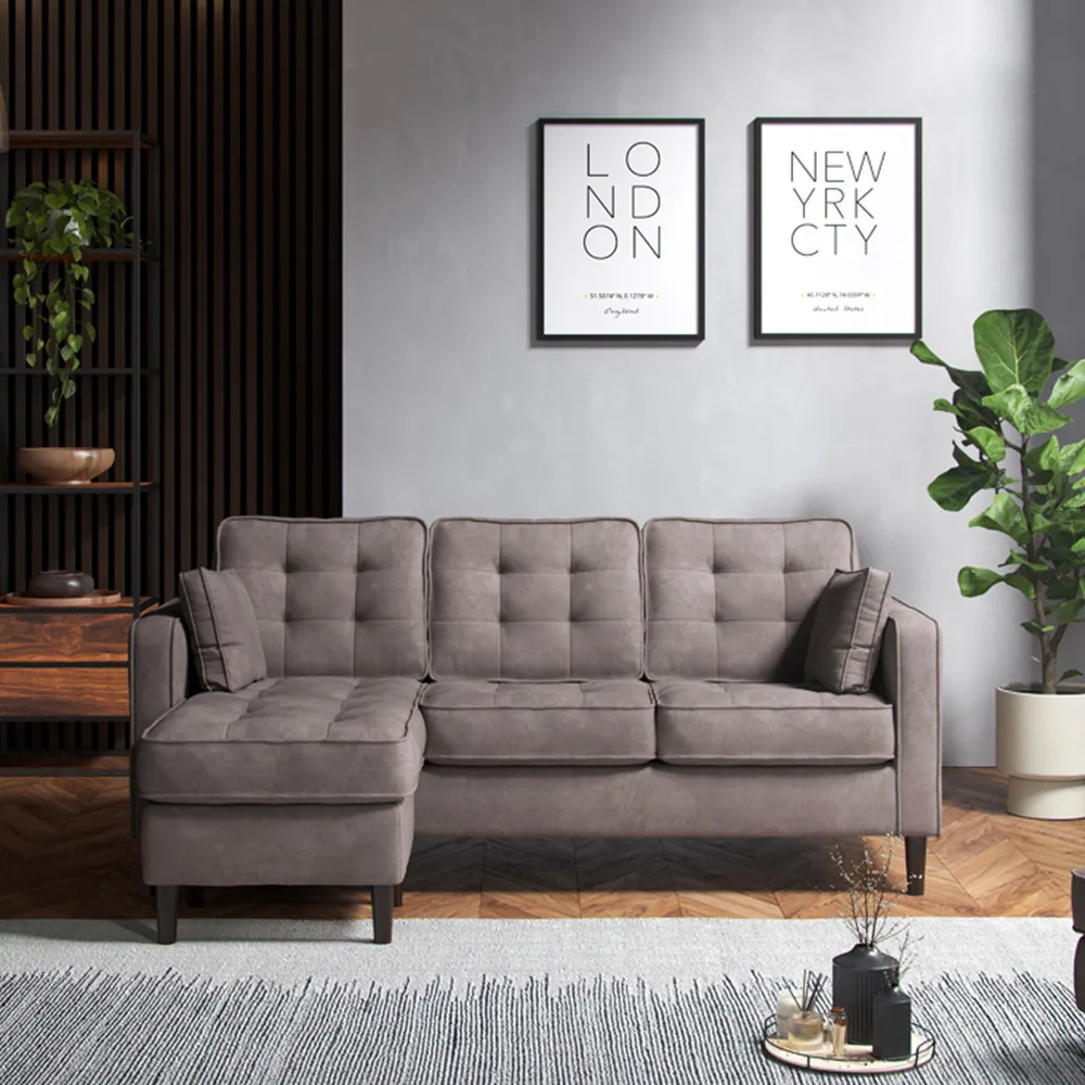 Reversible Chaise Sofa with Button Tufting - Grey