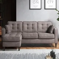 Reversible Chaise Sofa with Button Tufting - Grey