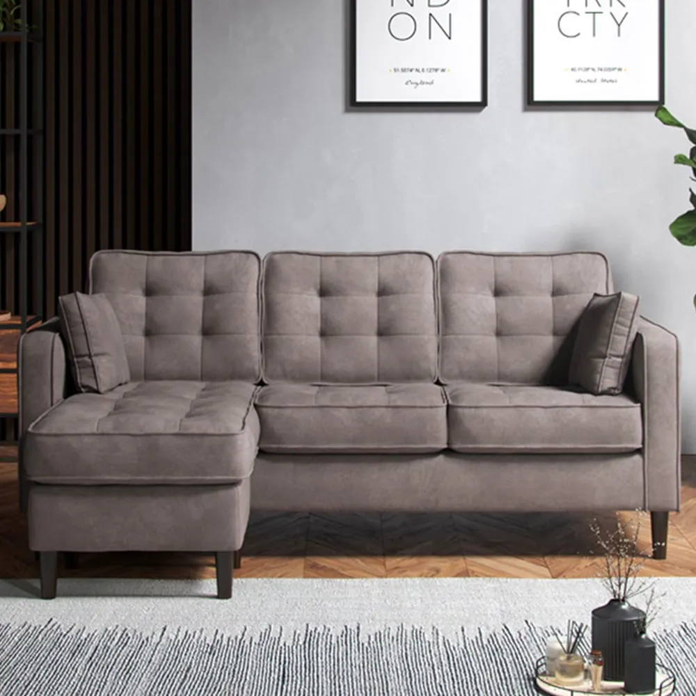 Reversible Chaise Sofa with Button Tufting - Grey