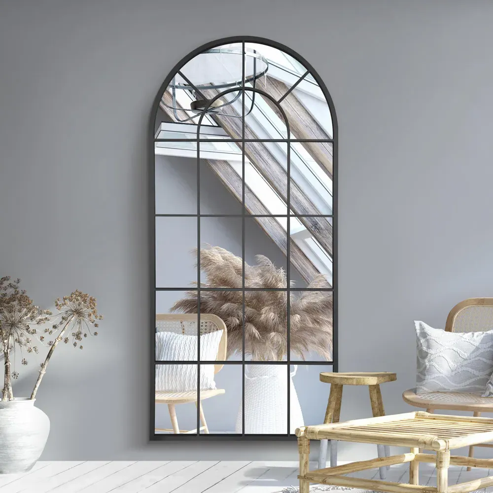 Arcus Arched Window Leaner Wall Mirror - Black