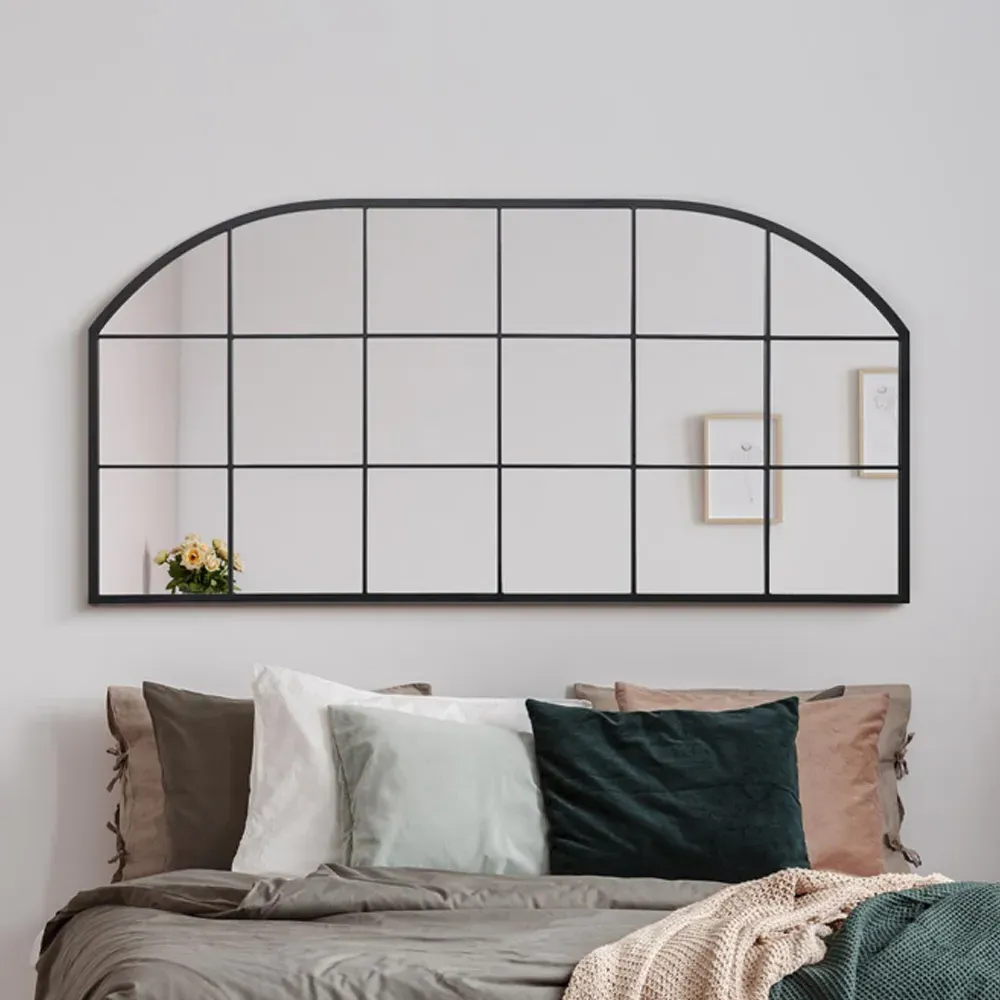 Arcus Arched Window Wall Mirror - Black, Metal