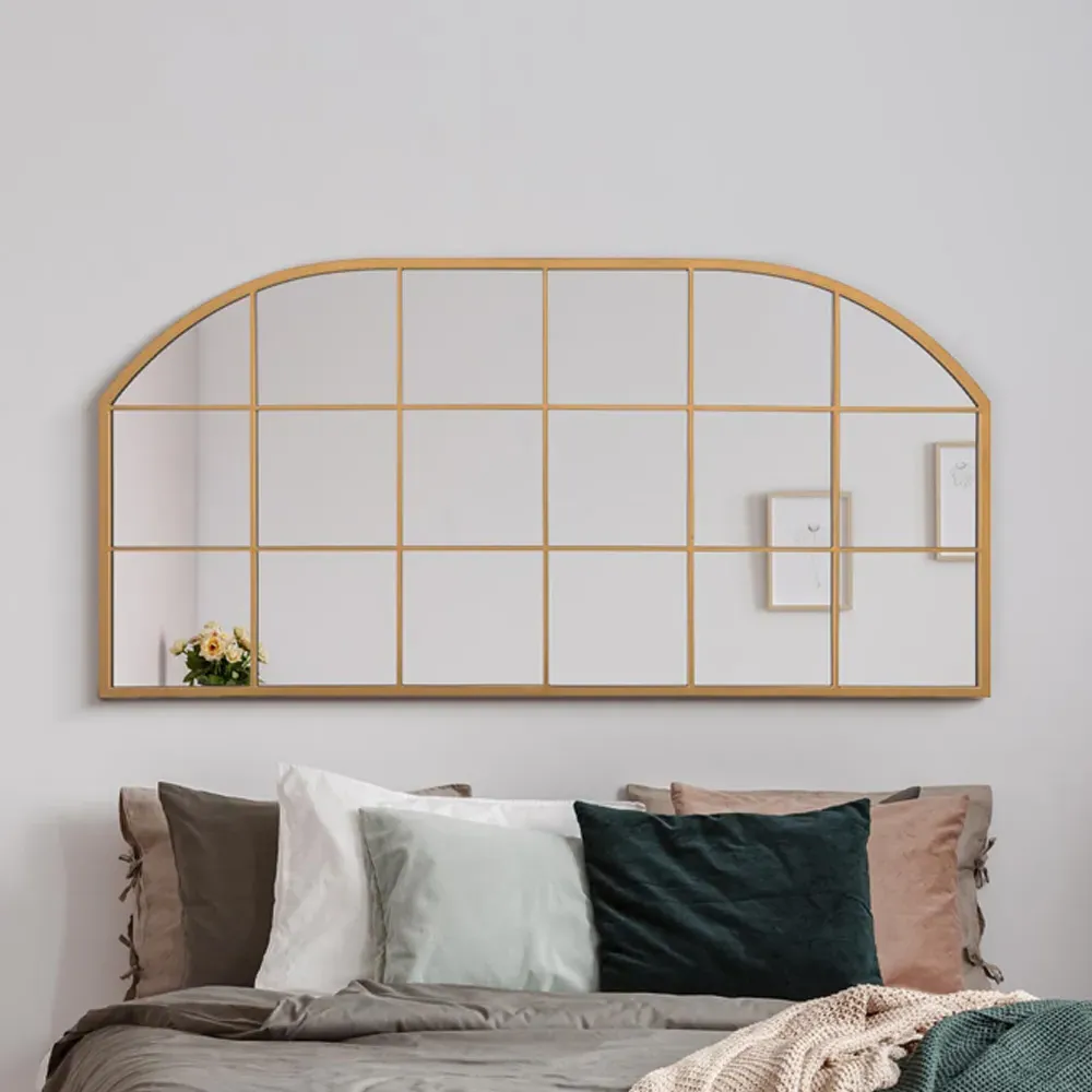 Arcus Arched Window Wall Mirror - Gold, Metal