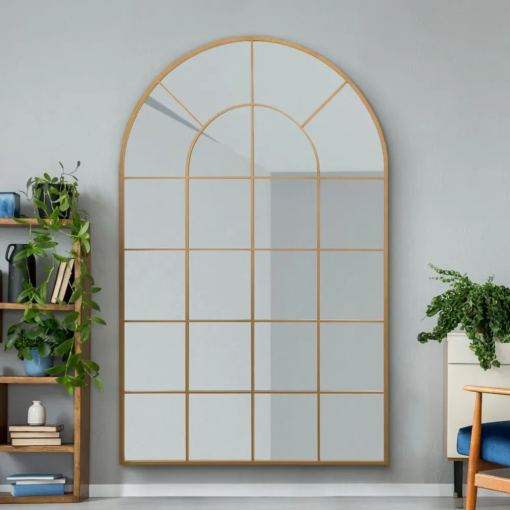 Arcus Window Metal Leaner Wall Mirror - Gold