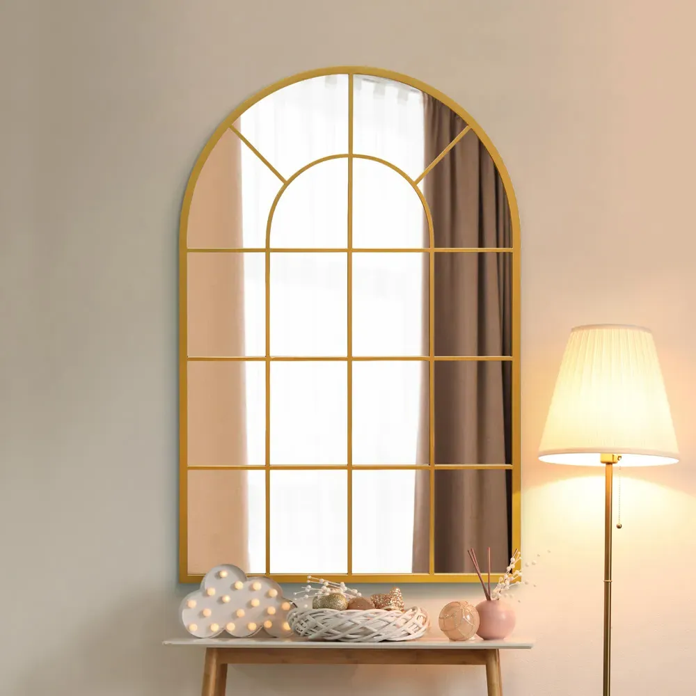 Arcus Window Metal Leaner Wall Mirror - Gold
