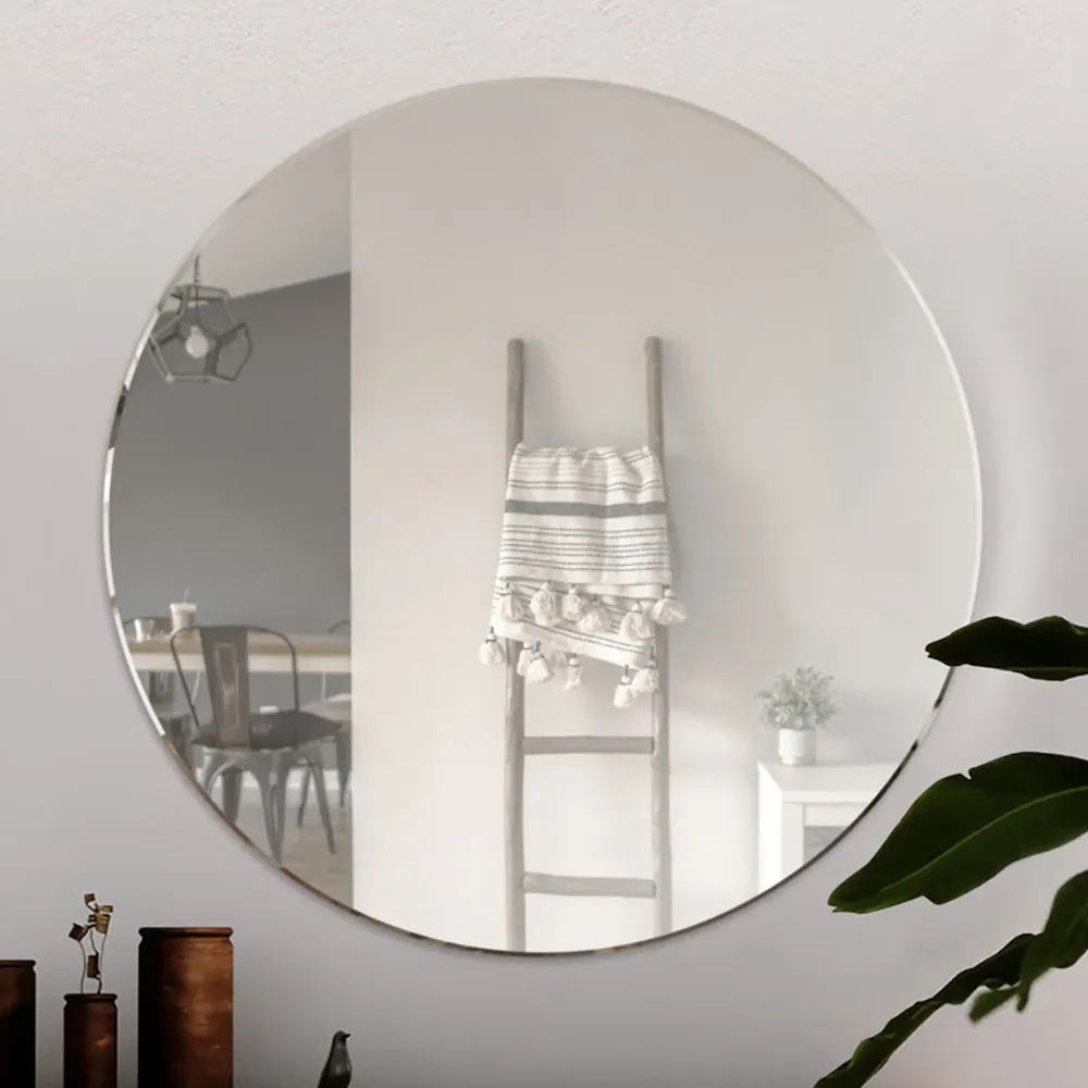 Bevelled Round Mirror - Black Glass