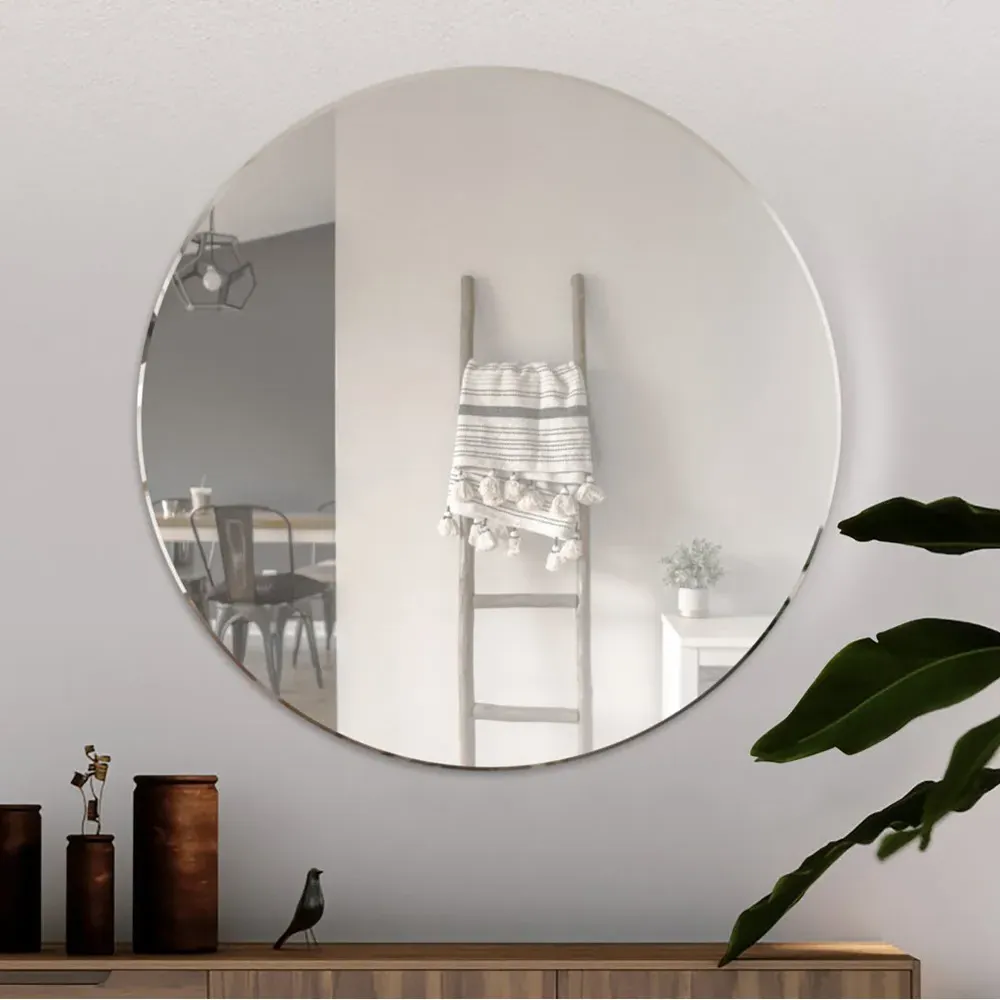 Bevelled Round Mirror - Black Glass