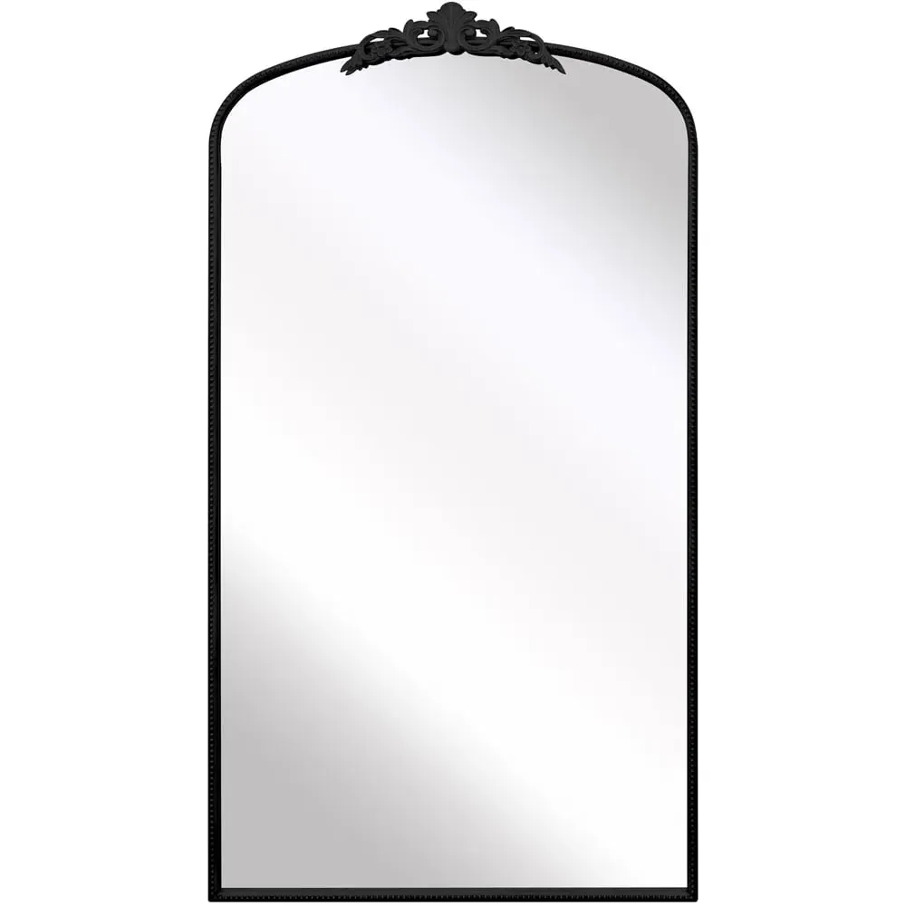 Crown Arched Leaner Mirror with Decorative Crown - Black, Metal