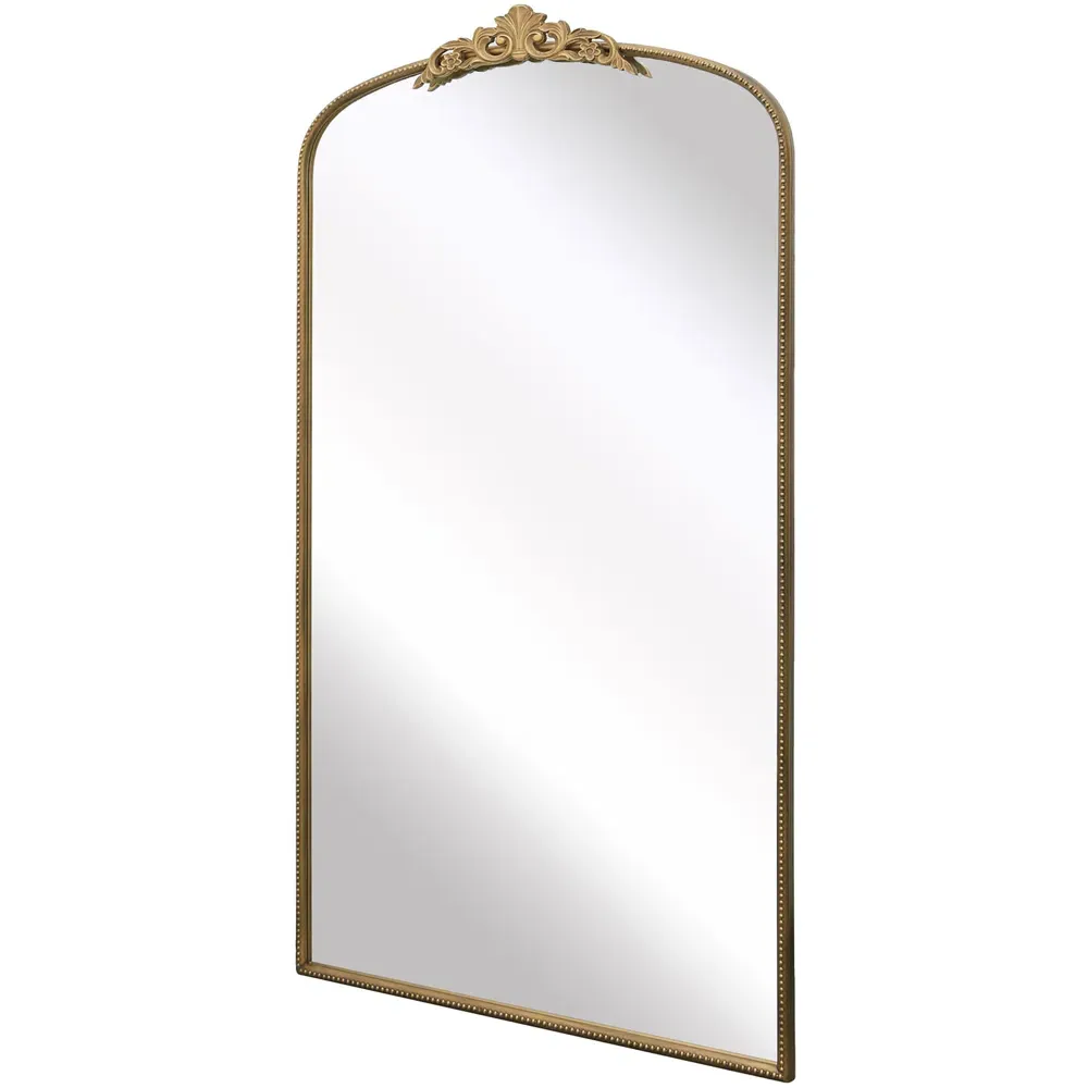 Crown Arched Leaner Wall Mirror with Decorative Crown - Gold, Metal