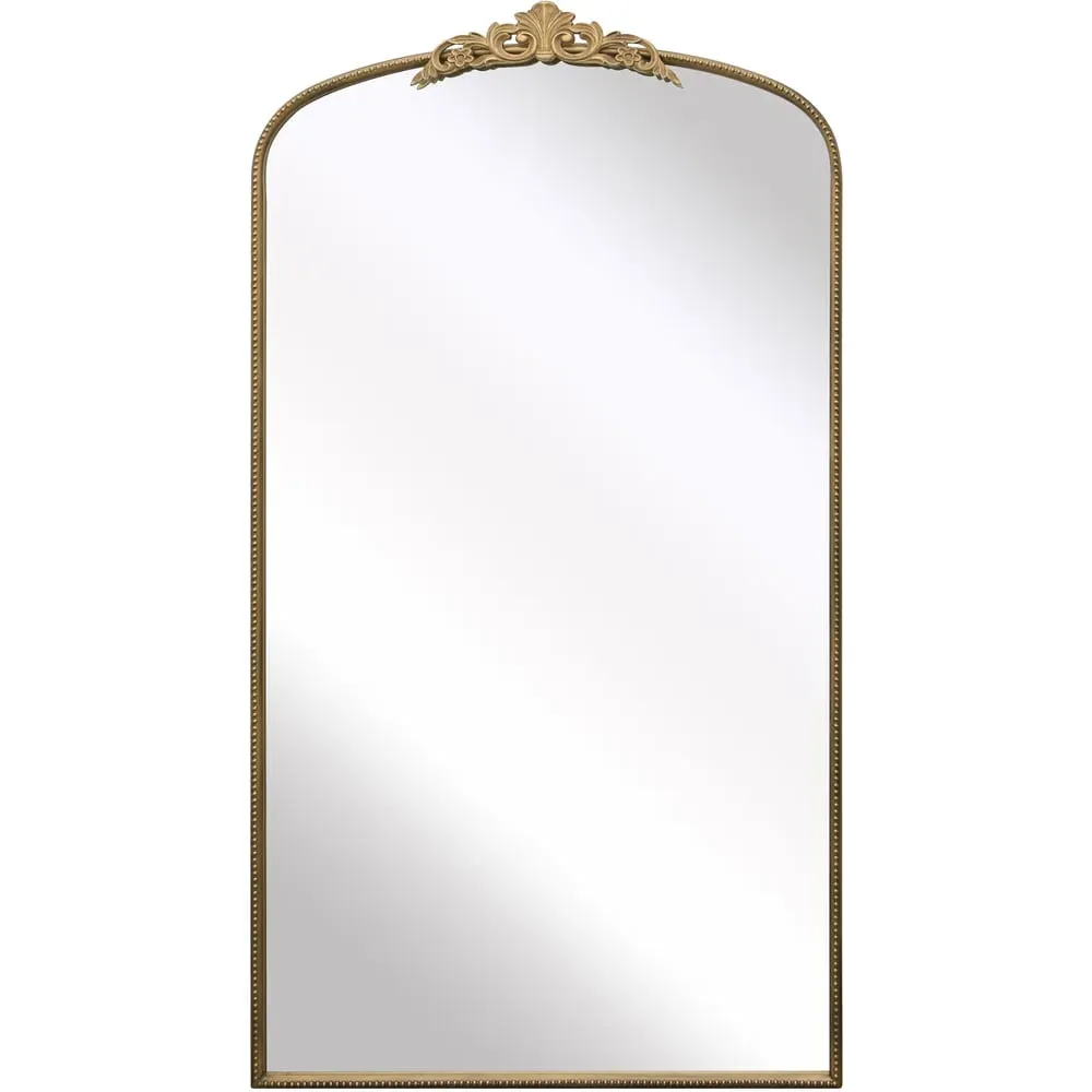 Crown Arched Leaner Wall Mirror with Decorative Crown - Gold, Metal