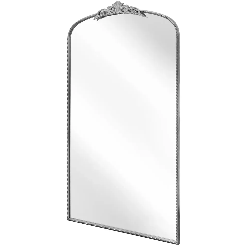 Crown Arched Leaner Wall Mirror with Decorative Crown - Silver, Metal