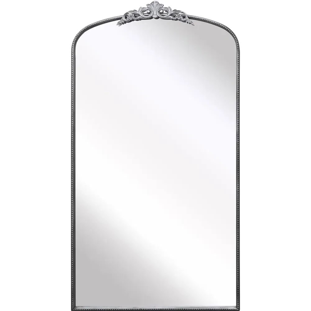 Crown Arched Leaner Wall Mirror with Decorative Crown - Silver, Metal