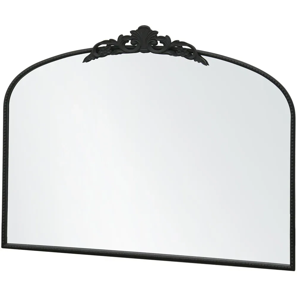 Crown Arched Wall Mirror with Decorative Crown - Black, Metal