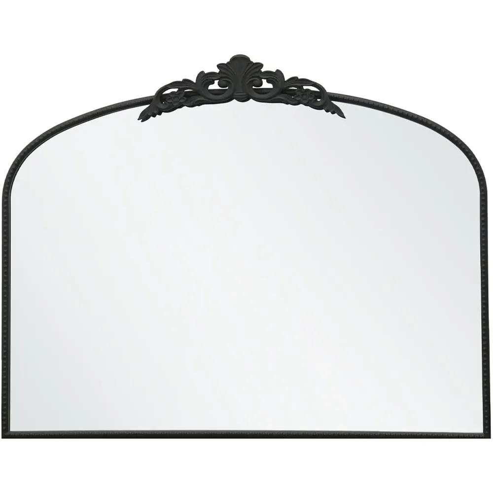 Crown Arched Wall Mirror with Decorative Crown - Black, Metal