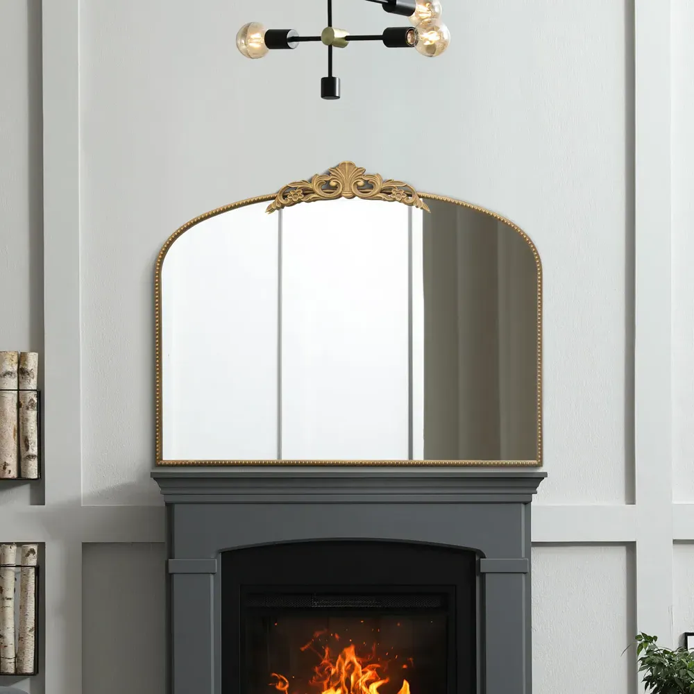 Crown Arched Wall Mirror with Decorative Crown - Gold, Metal