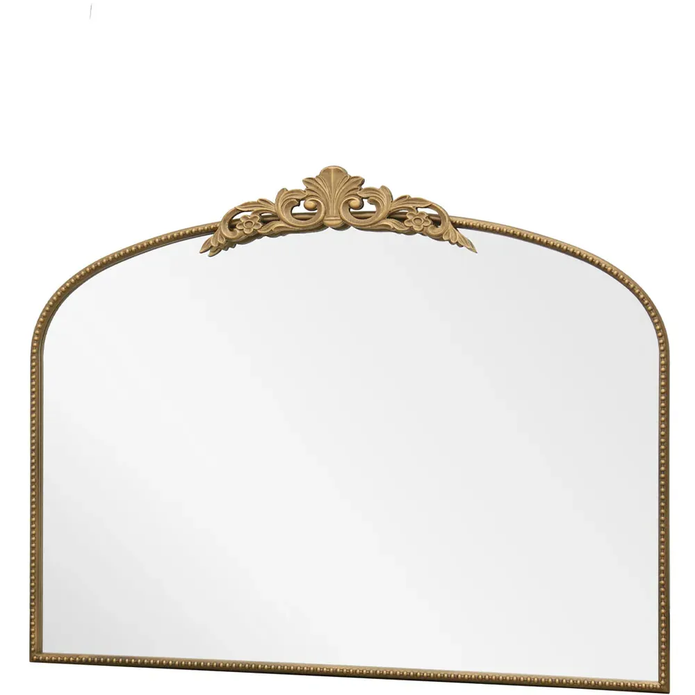 Crown Arched Wall Mirror with Decorative Crown - Gold, Metal